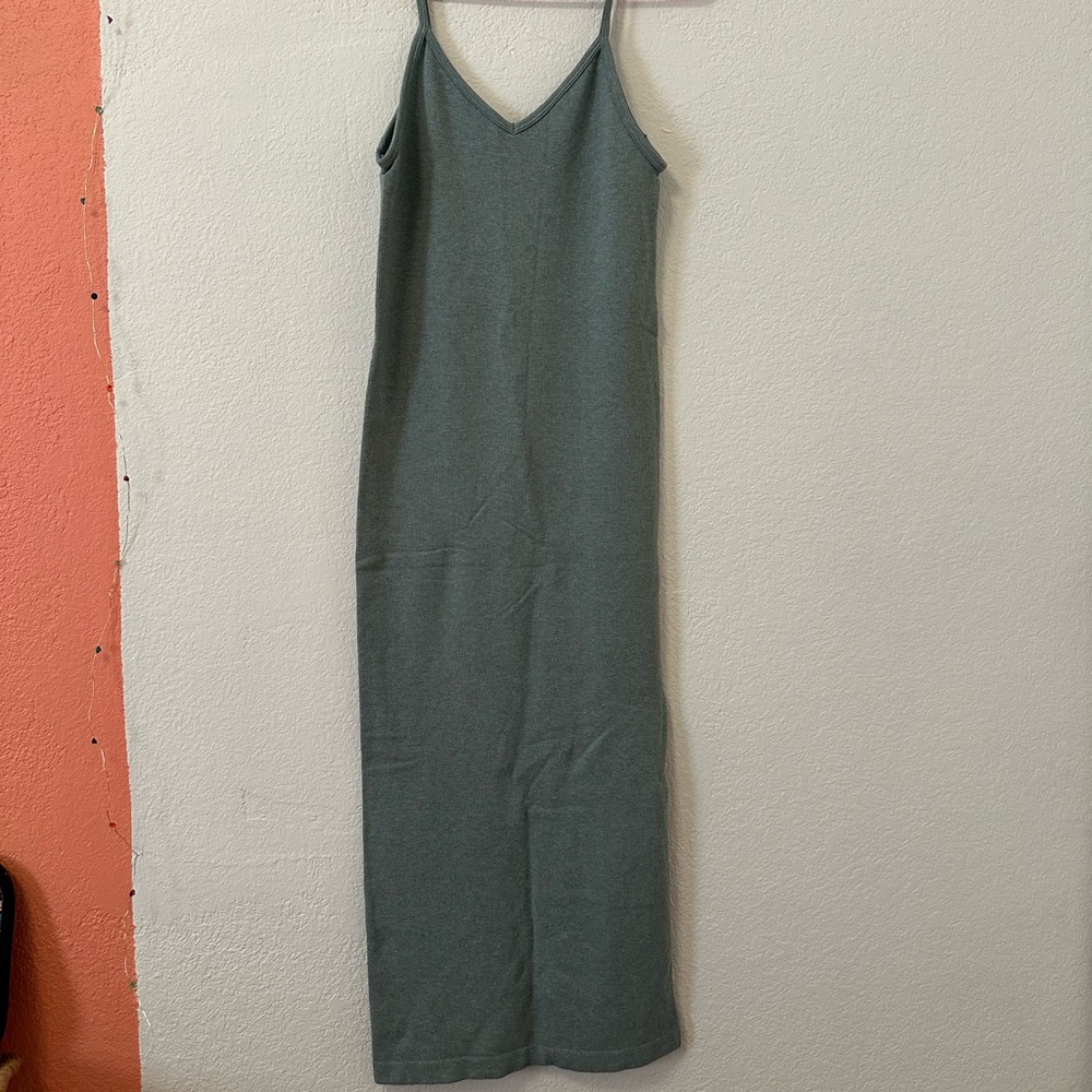 Fabletics stretch V-Neck Slate Green Slip Dress